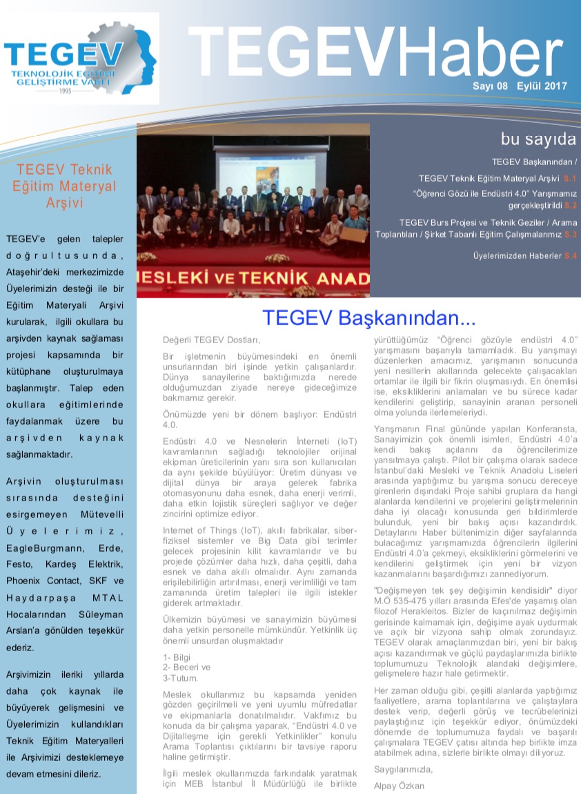 TEGEV Bülten Eylül 2017 – Sayı 8