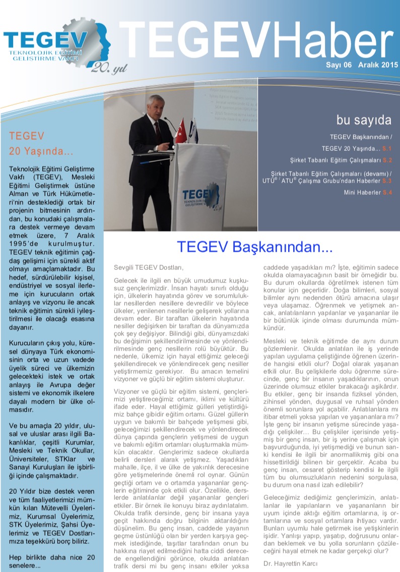 TEGEV Bülten Aralık 2015 – Sayı 6